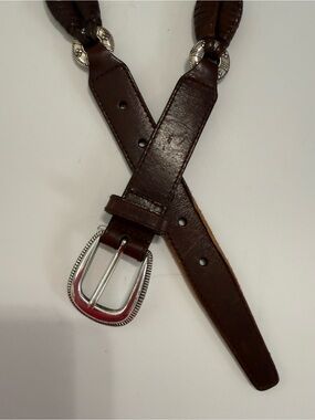 Classic Brown Leather Belt with Decorative Silver Buckle
